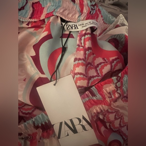 Zara Patchwork Pant Multicolored Trouser Sz XL silky high waist pink NEW - Picture 2 of 7